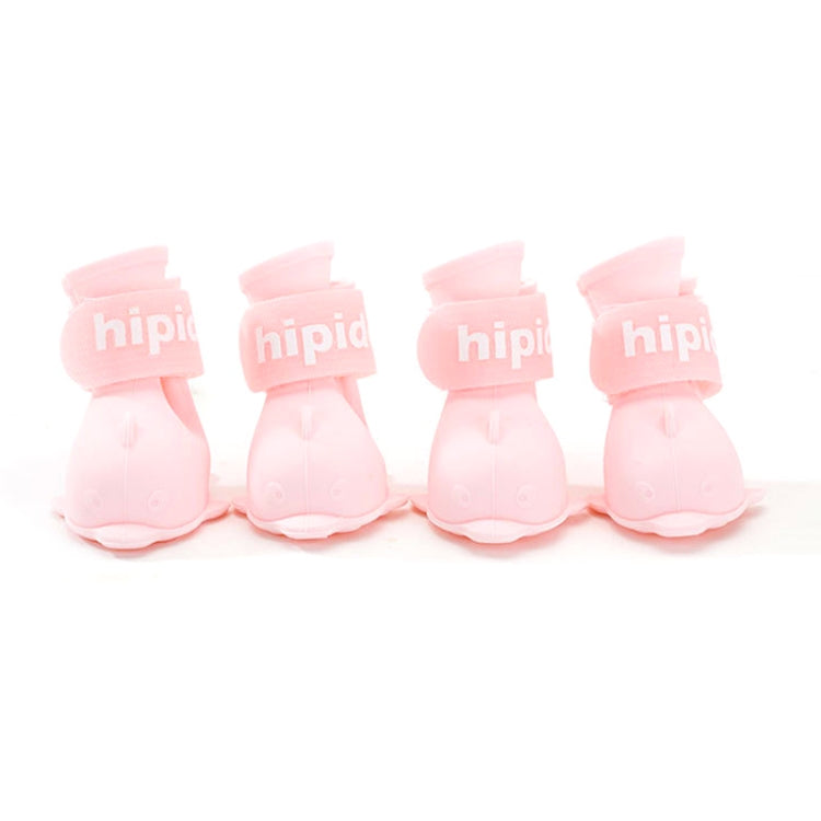 4 PCS/Set  Cartoon Dog Shoes Pet Silicone Waterproof Rain Boots, Size: S(Pink)-Reluova