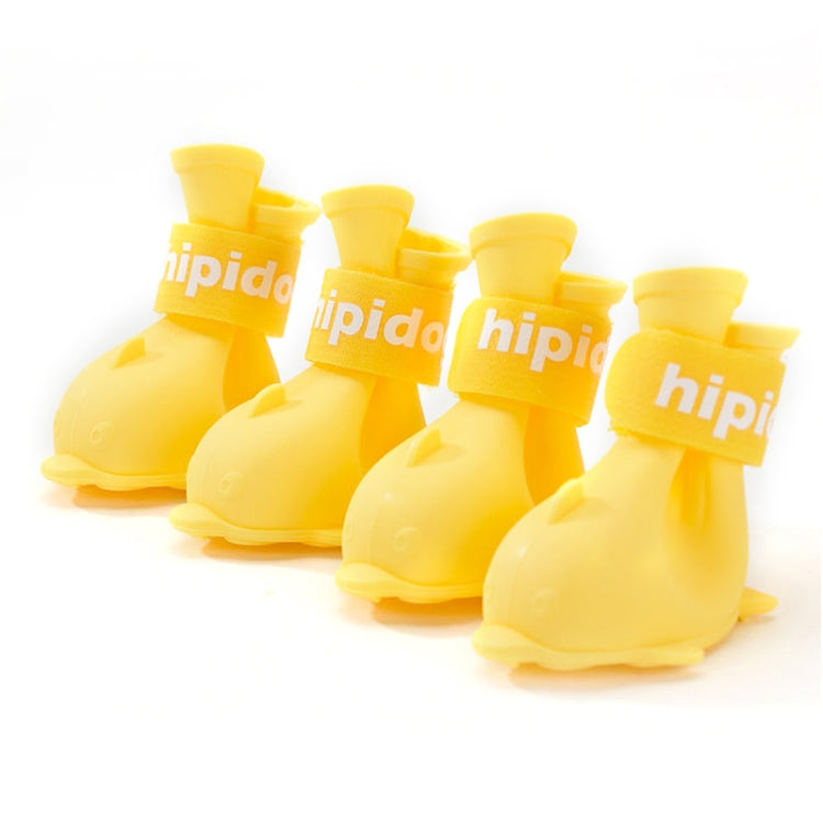 4 PCS/Set  Cartoon Dog Shoes Pet Silicone Waterproof Rain Boots, Size: S(Yellow)-Reluova