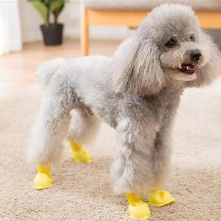 4 PCS/Set  Cartoon Dog Shoes Pet Silicone Waterproof Rain Boots, Size: S(Yellow)-Reluova