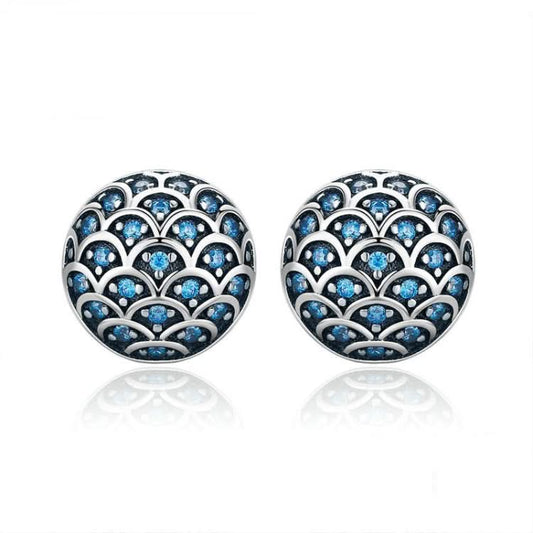 S925 Sterling Silver Wave Pattern Earrings Inlaid Blue Crystal Earrings Reluova