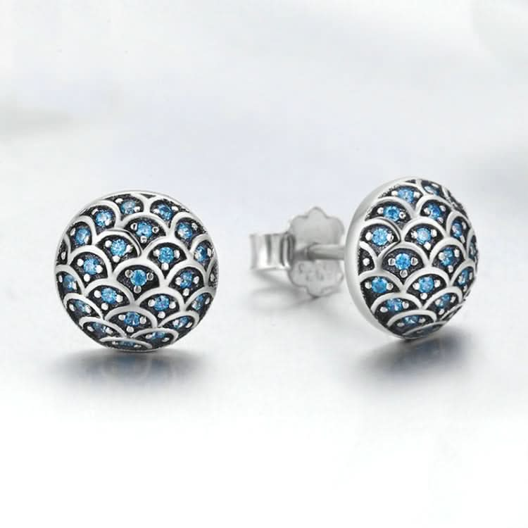 S925 Sterling Silver Wave Pattern Earrings Inlaid Blue Crystal Earrings Reluova