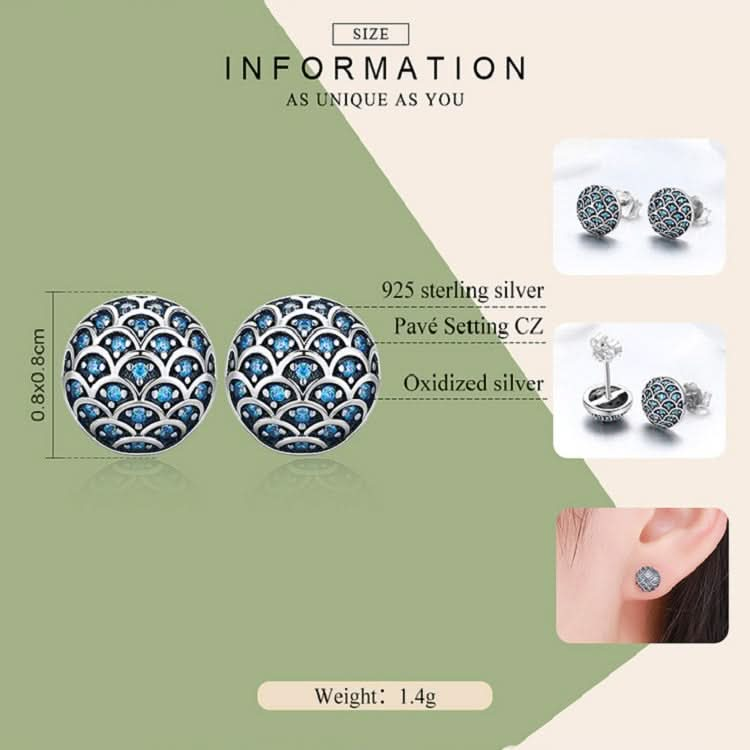 S925 Sterling Silver Wave Pattern Earrings Inlaid Blue Crystal Earrings Reluova