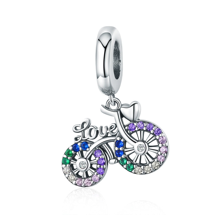 S925 Sterling Silver Bicycle Pendant Color Inlaid Zircon Beads DIY Bracelet Charm Accessories Reluova