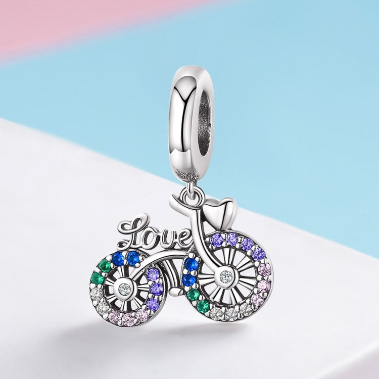 S925 Sterling Silver Bicycle Pendant Color Inlaid Zircon Beads DIY Bracelet Charm Accessories Reluova