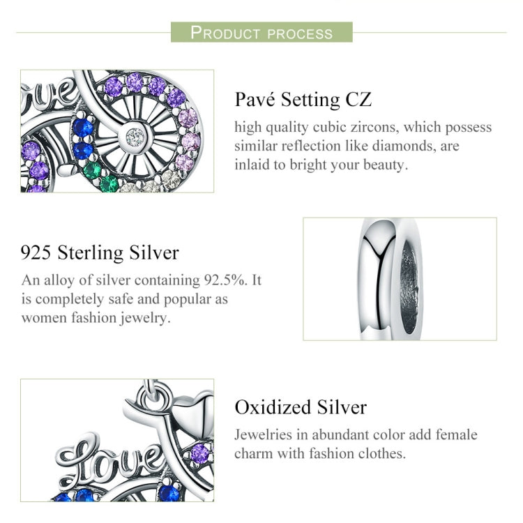 S925 Sterling Silver Bicycle Pendant Color Inlaid Zircon Beads DIY Bracelet Charm Accessories