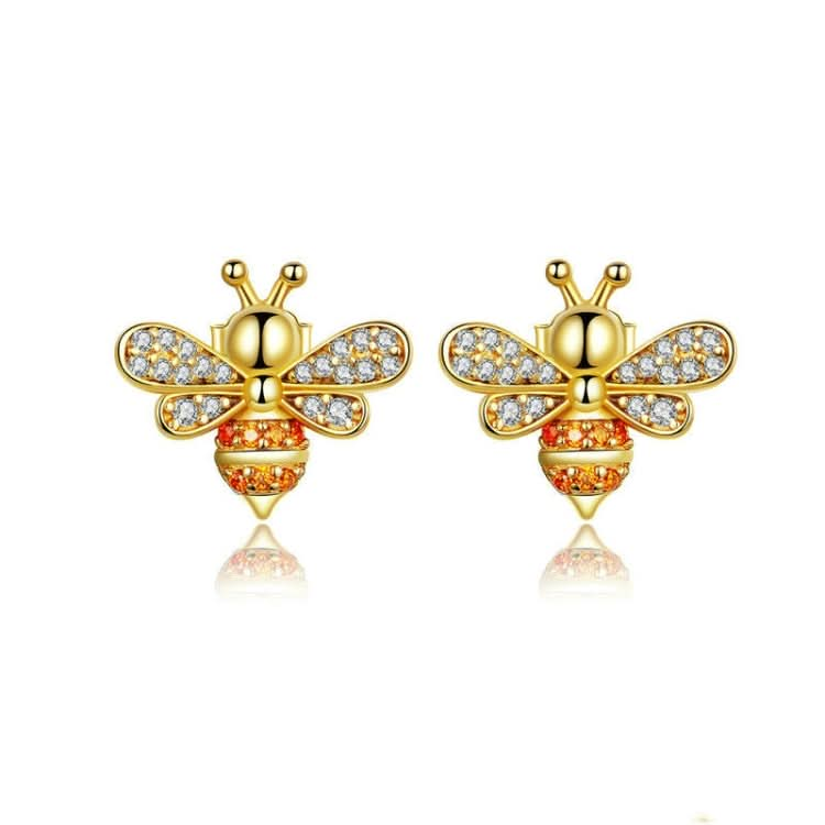 S925 Sterling Silver Earrings Golden Bee Inlaid Zircon Sterling Silver Stud Earrings Reluova