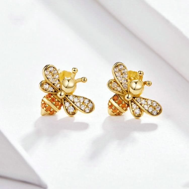 S925 Sterling Silver Earrings Golden Bee Inlaid Zircon Sterling Silver Stud Earrings Reluova