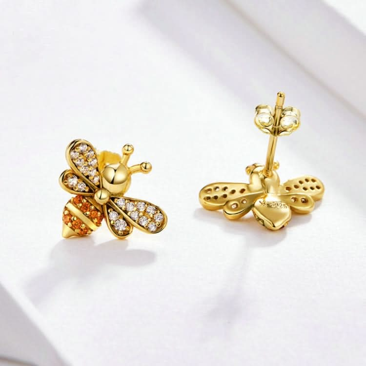 S925 Sterling Silver Earrings Golden Bee Inlaid Zircon Sterling Silver Stud Earrings Reluova