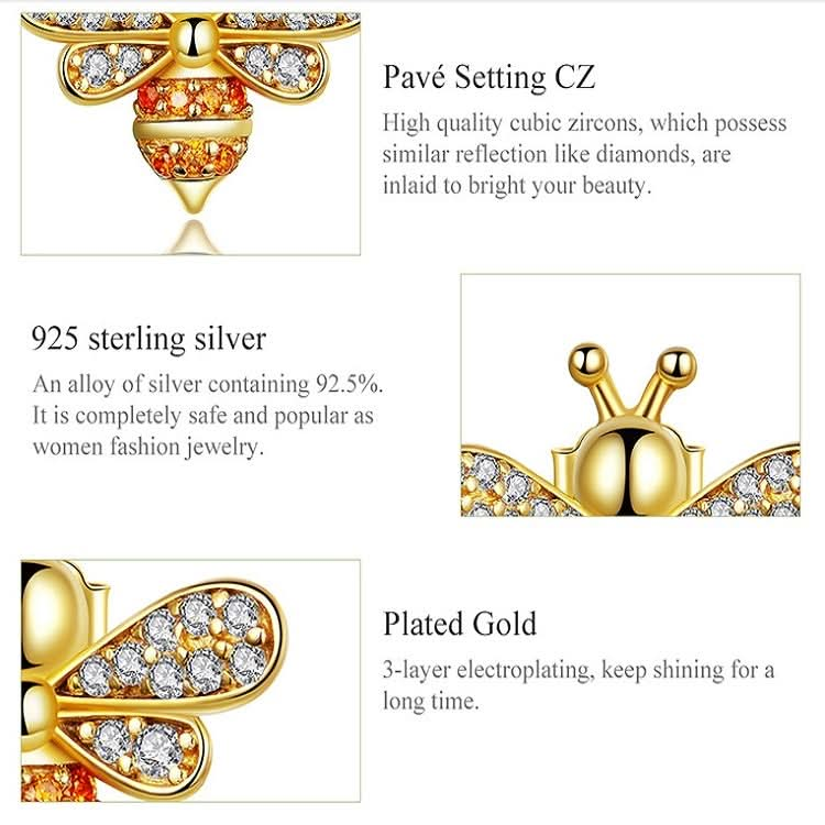 S925 Sterling Silver Earrings Golden Bee Inlaid Zircon Sterling Silver Stud Earrings Reluova