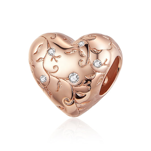 S925 Sterling Silver Heart-shaped Retro Pattern Rose Gold Plated Beads DIY Bracelet Accessory Reluova