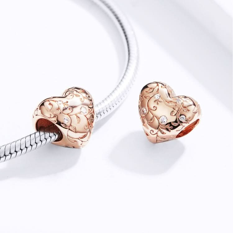 S925 Sterling Silver Heart-shaped Retro Pattern Rose Gold Plated Beads DIY Bracelet Accessory Reluova