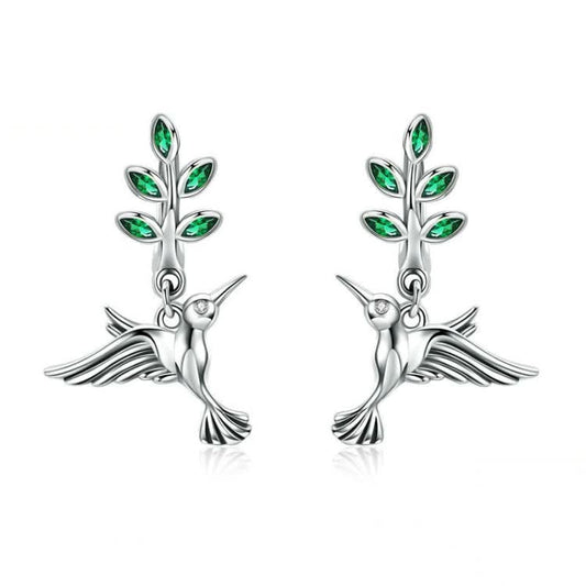 Hummingbird Greetings S925 Sterling Silver With Zircon Earrings Reluova