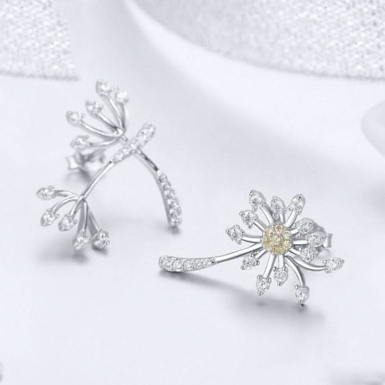 S925 Sterling Silver Earrings White Dandelion Love Platinum Plated Women Earrings Reluova