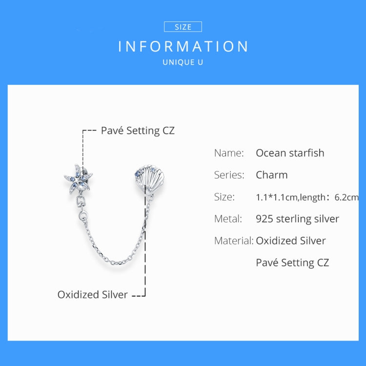 S925 Sterling Silver Starfish Shell Safety Chain DIY Bracelet Accessories Reluova