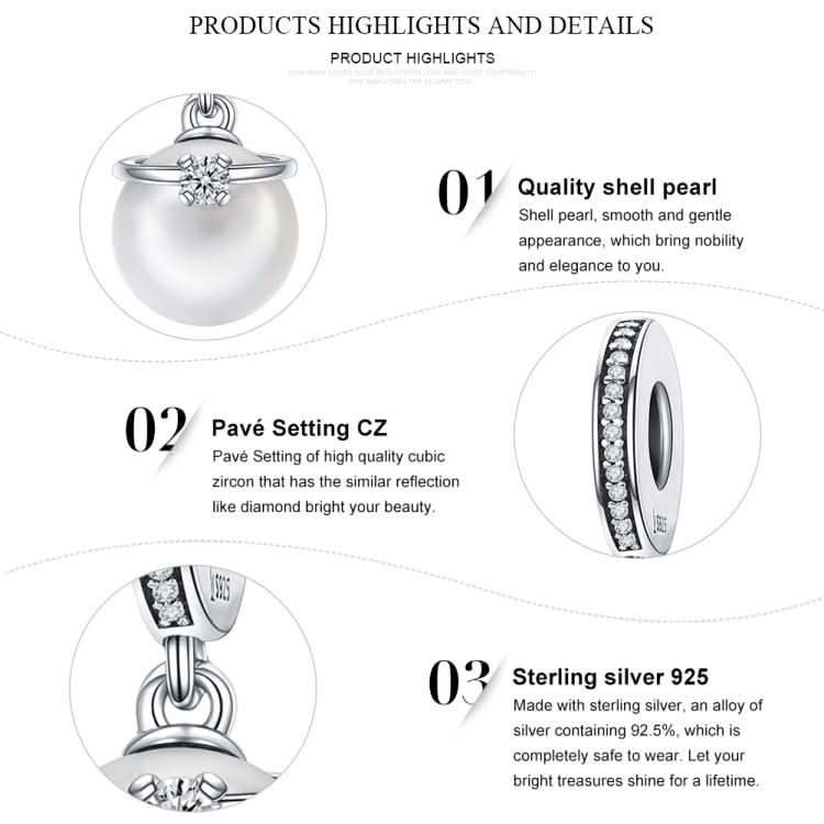 S925 Sterling Silver Elegant Pearl Charm DIY Bracelet Accessories