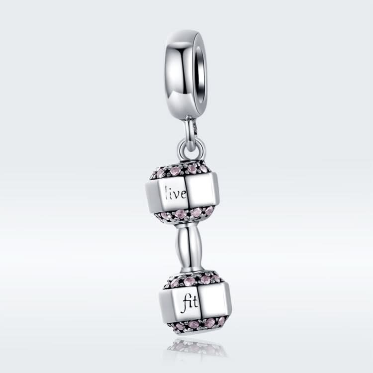 S925 Sterling Silver Dumbbell Pendant Fitness Equipment Strap Charm DIY Bracelet Accessories