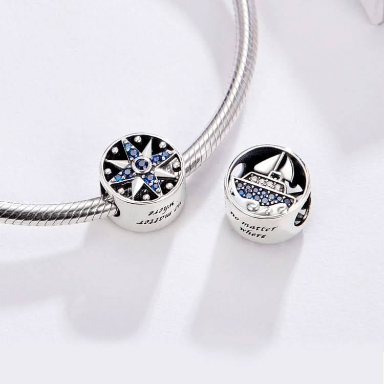 S925 Sterling Silver Sailing Journey Blue Inlaid Zircon Hollow Charm DIY Bracelet Accessories