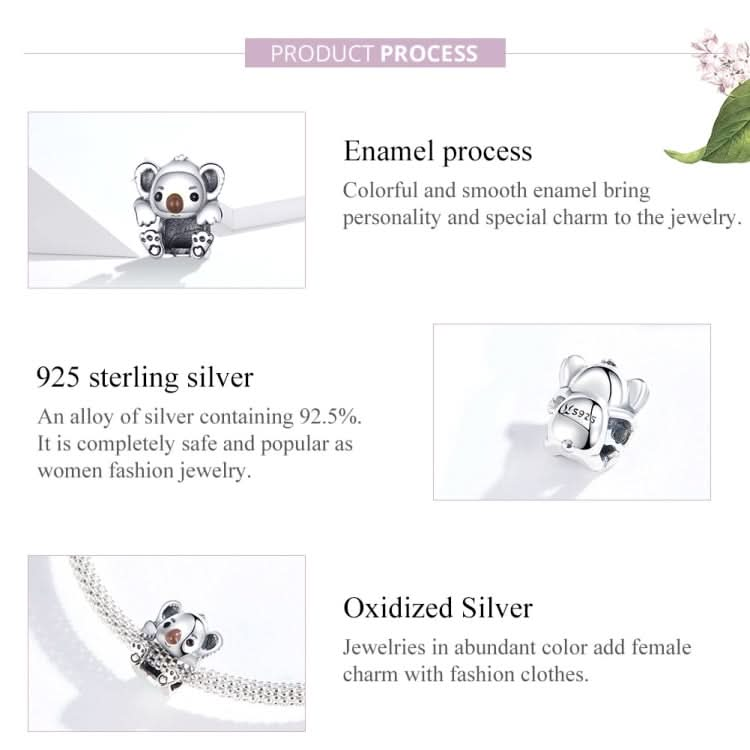 S925 Sterling Silver Cute Koala Animal Bead DIY Bracelet Accessory