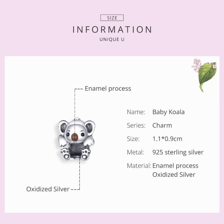 S925 Sterling Silver Cute Koala Animal Bead DIY Bracelet Accessory