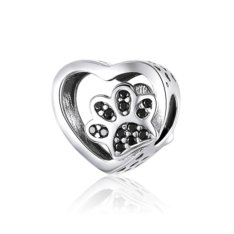 Black Zircon Beaded S925 Sterling Silver Pet Paw Print Beads DIY Bracelet Bead