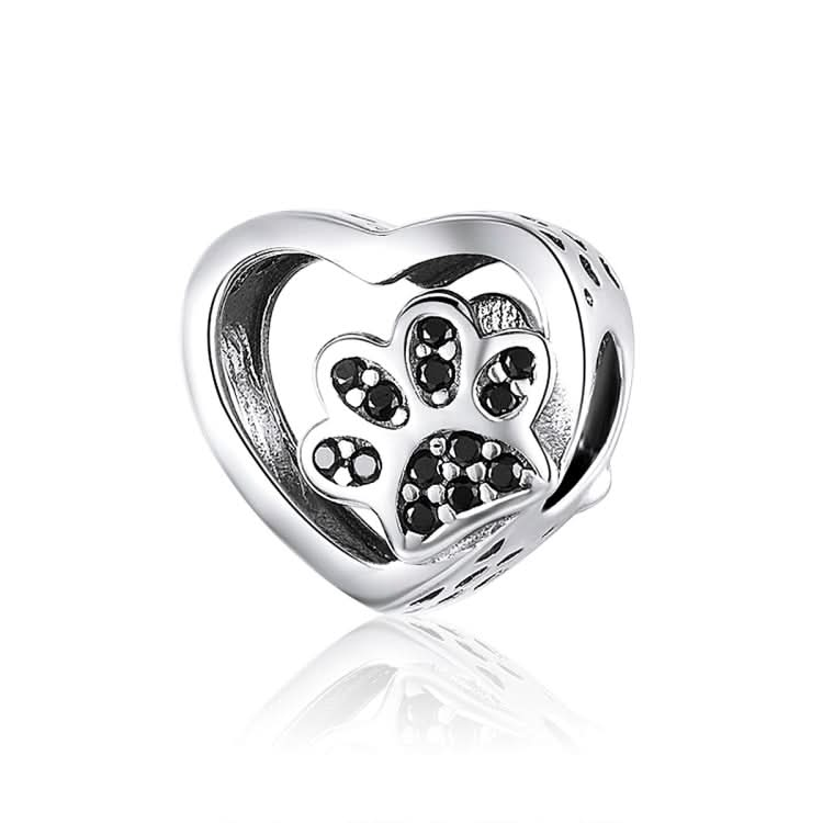 Black Zircon Beaded S925 Sterling Silver Pet Paw Print Beads DIY Bracelet Bead Reluova