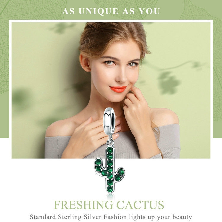 Fresh Cactus DIY Beaded Ladies Bracelet Accessories S925 Sterling Silver Charm Reluova