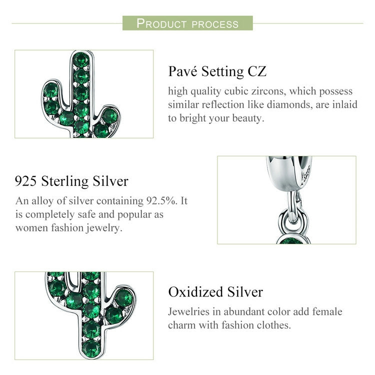 Fresh Cactus DIY Beaded Ladies Bracelet Accessories S925 Sterling Silver Charm Reluova