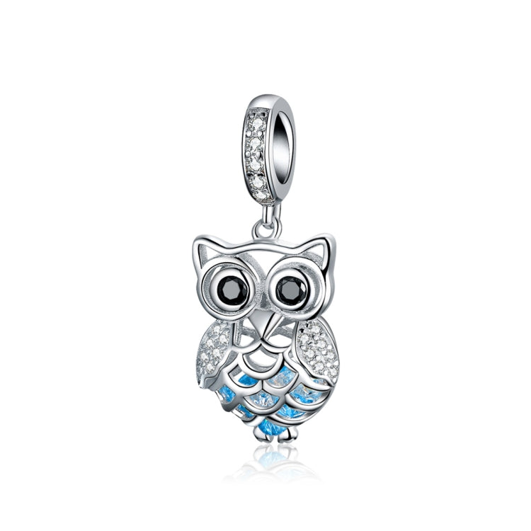 S925 Sterling Silver Blue Zircon Movable Owl Pendant DIY Bracelet Accessories