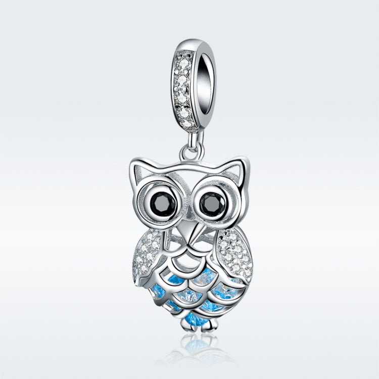 S925 Sterling Silver Blue Zircon Movable Owl Pendant DIY Bracelet Accessories