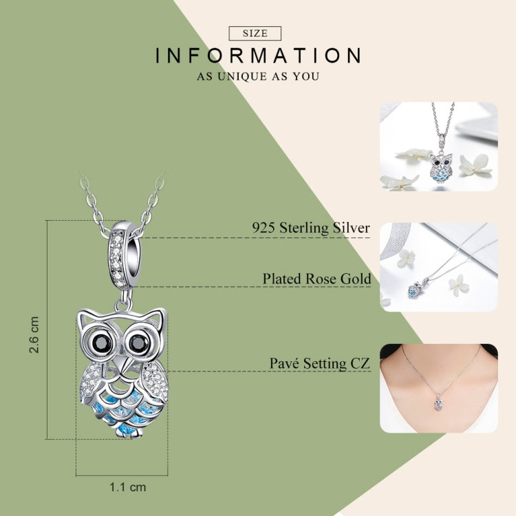 S925 Sterling Silver Blue Zircon Movable Owl Pendant DIY Bracelet Accessories Reluova