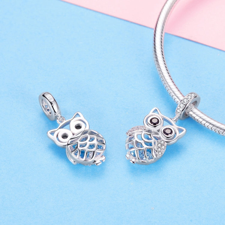 S925 Sterling Silver Blue Zircon Movable Owl Pendant DIY Bracelet Accessories