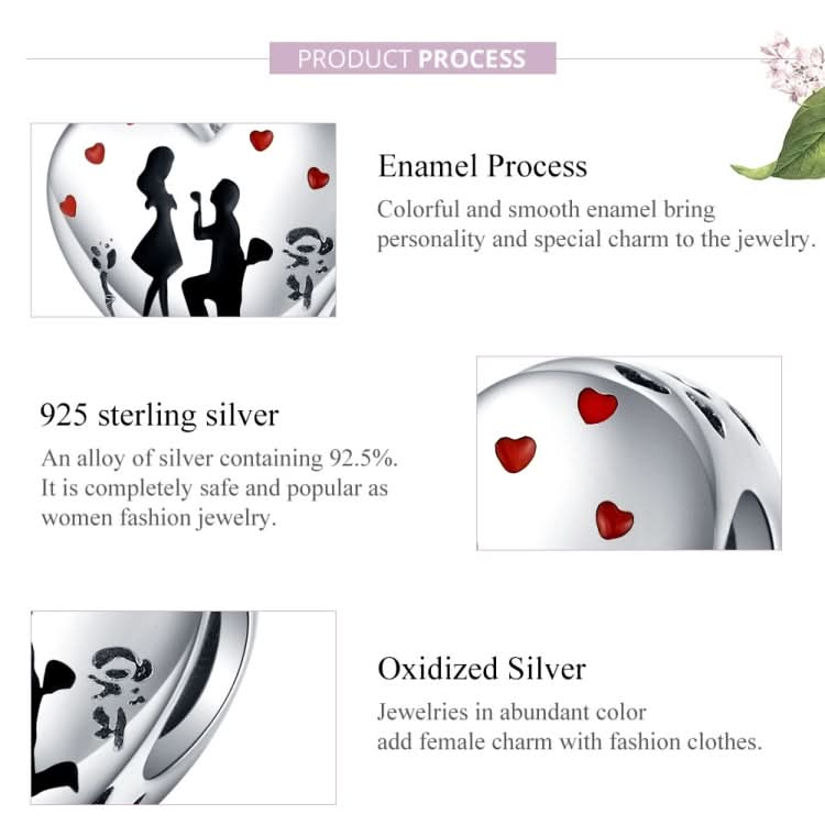 S925 Sterling Silver Heart-shaped Marriage Proposal Loose Beads DIY Bracelet Accessories Reluova