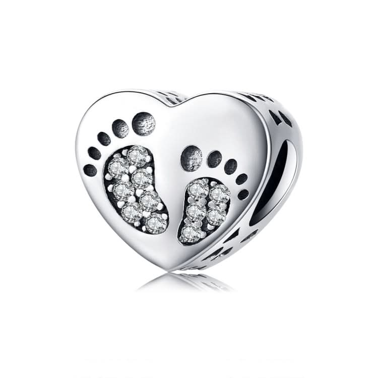 Heart-shaped Footprint Beaded S925 Sterling Silver Loose Beads DIY Bracelet Silver Beads Reluova