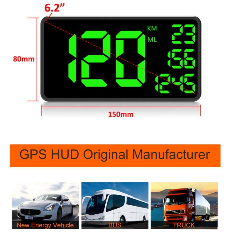 C1090 6.2 inch HUD Car Head-up Display GPS Car Universal Mileage Speed Meter Speeding Alarm / GPS Satellite Speed Measurement