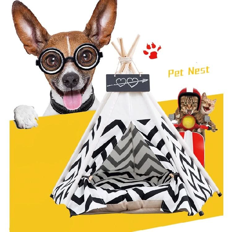 Striped Pattern Pet Tent Bed with Cushion - Reluova