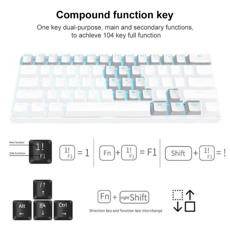 RK61 61 Keys Bluetooth / Wireless Dual Modes Tablet Mobile Gaming Mechanical Keyboard, Cable Length: 1.5m