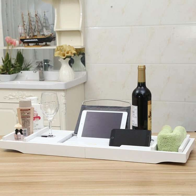 Bamboo Bathtub Rack Retractable Bathtub Tray Multi-function Soaking Bracket Reluova