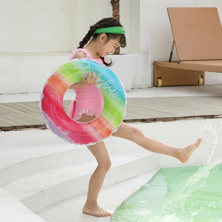 Gradient Color Rainbow Flowers Children Thickened PVC Swimming Ring Reluova