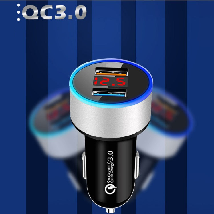 2 PCS Aluminum Ring 5V3.1A Display Car Charger  QC3.0+3.1A Aluminum Alloy Multi-function Halo Digital Display Car Charger