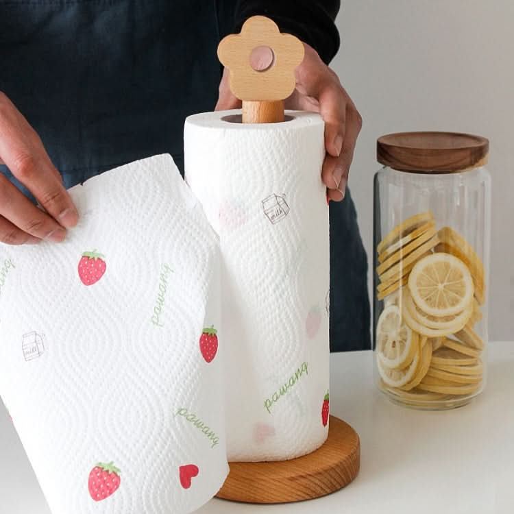 Kitchen Vertical Solid Wood Roll Paper Holder Small Flower Lazy Rag Rack - Reluova