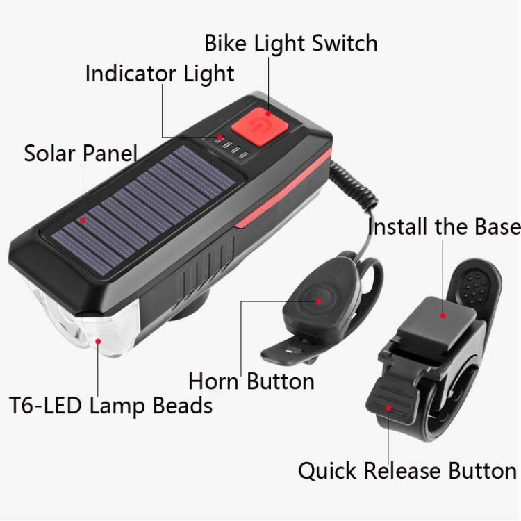 Bicycle Solar Headlight Horn Light Night Riding USB Charging Headlight Bicycle Glare Flashlight Equipment Reluova