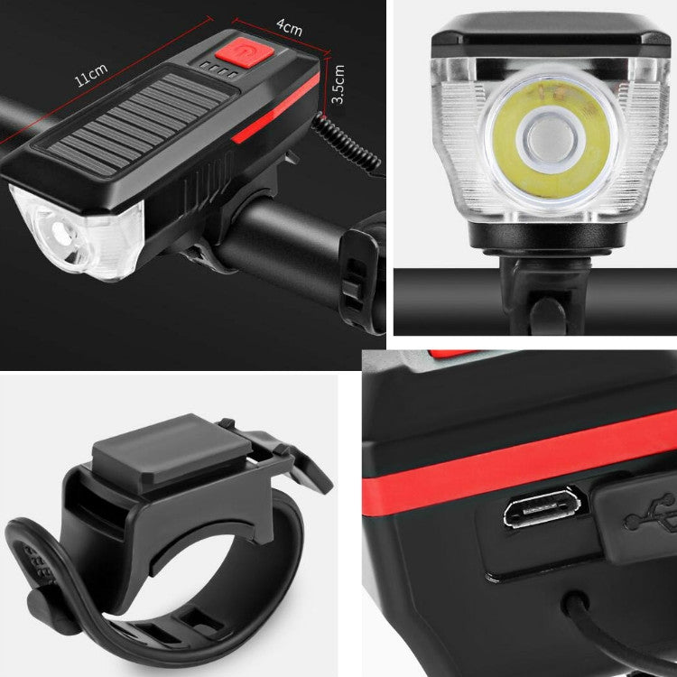 Bicycle Solar Headlight Horn Light Night Riding USB Charging Headlight Bicycle Glare Flashlight Equipment Reluova