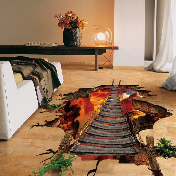 3D Flame Mountain Cable Bridge PVC Removable Floor Stickers