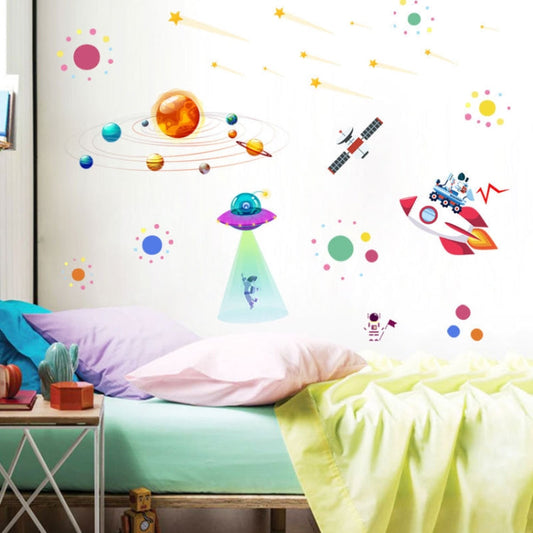 Cartoon Solar System UFO Astronaut Wall Sticker