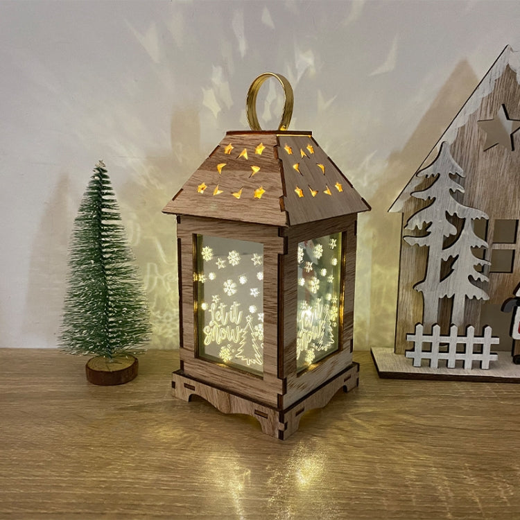 Wooden Christmas Decoration Wind Lantern LED Luminous Ornaments Portable Lantern Holiday Lights