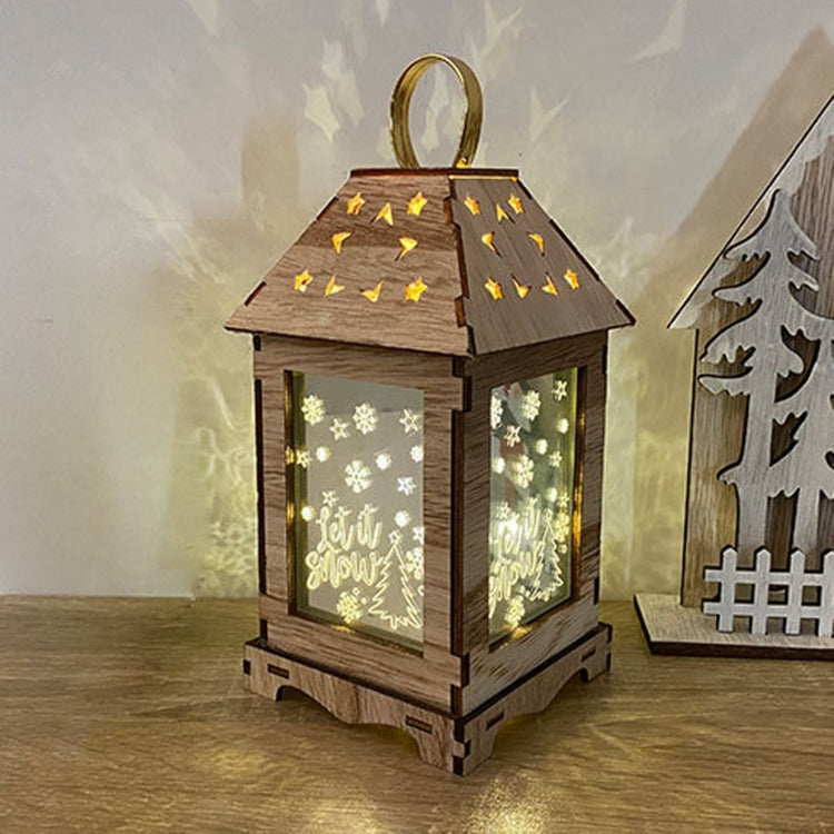 Wooden Christmas Decoration Wind Lantern LED Luminous Ornaments Portable Lantern Holiday Lights