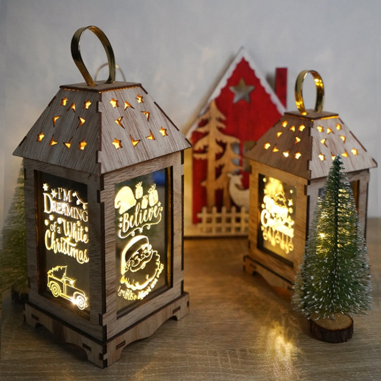 Wooden Christmas Decoration Wind Lantern LED Luminous Ornaments Portable Lantern Holiday Lights