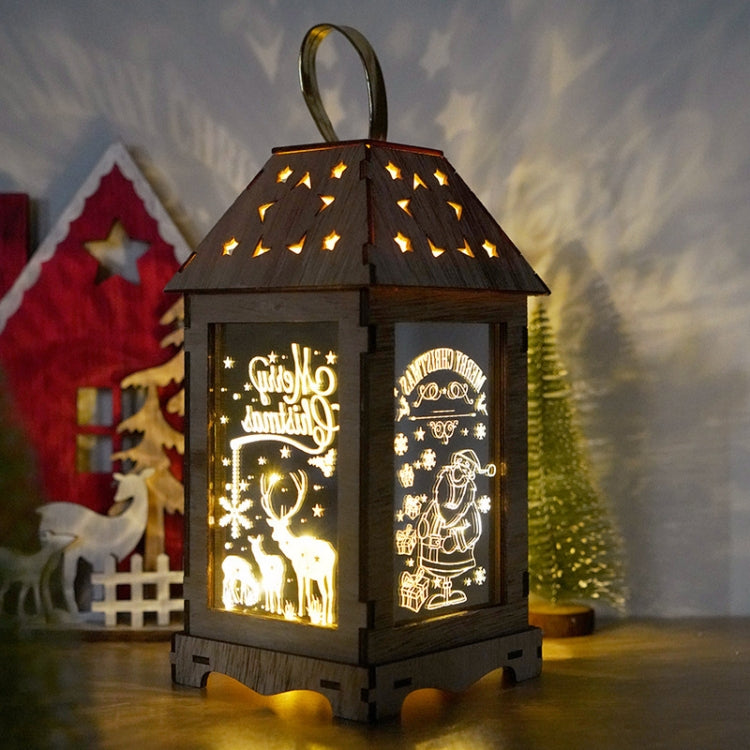 Wooden Christmas Decoration Wind Lantern LED Luminous Ornaments Portable Lantern Holiday Lights