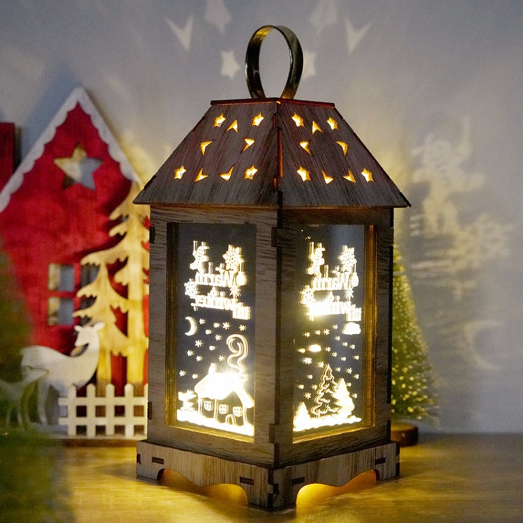 Wooden Christmas Decoration Wind Lantern LED Luminous Ornaments Portable Lantern Holiday Lights