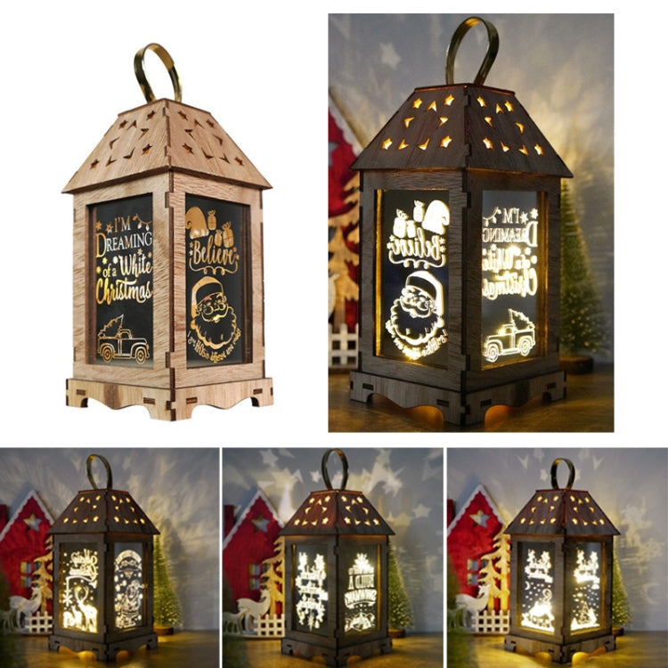 Wooden Christmas Decoration Wind Lantern LED Luminous Ornaments Portable Lantern Holiday Lights